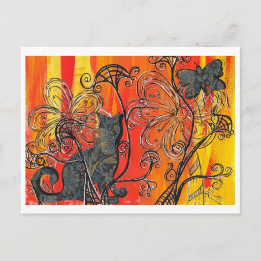 花猫と蝶 ポストカード (正面)