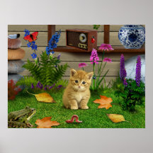 花猫花子猫カエル写真ポスターnatur