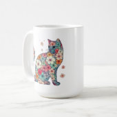 花猫，花と猫，花，猫 コーヒーマグカップ (正面左)