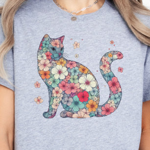 花猫,花と猫,花,猫 Tシャツ