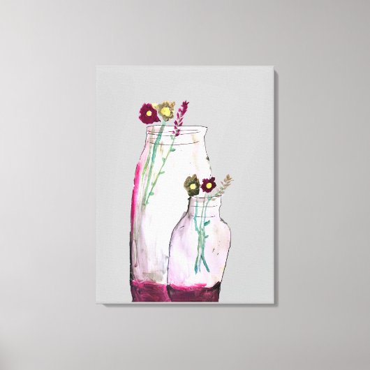 花瓶お洒落の水彩野花 キャンバスプリント (正面)