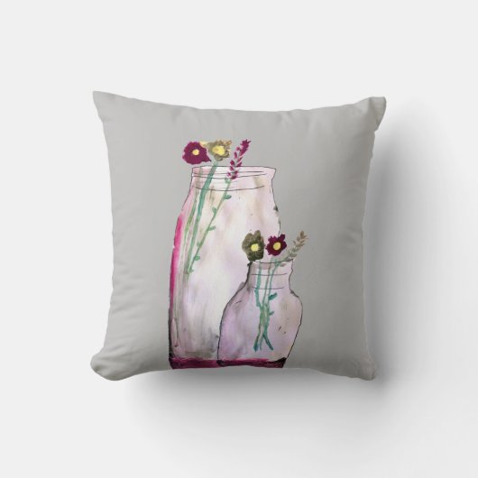 花瓶お洒落の水彩野花 クッション (正面)