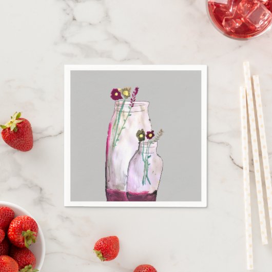 花瓶お洒落の水彩野花 スタンダードカクテルナプキン (インサイチュ)