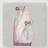 花瓶お洒落の水彩野花 ストーンコースター (正面)