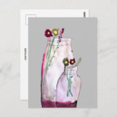 花瓶お洒落の水彩野花 ポストカード (正面/裏面)