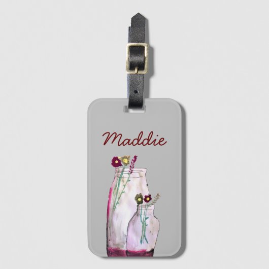 花瓶お洒落の水彩野花 ラゲッジタグ (正面縦)