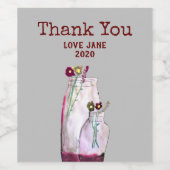 花瓶お洒落の水彩野花 ワインラベル (シングルラベル)