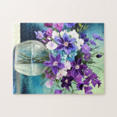 花瓶お洒落の紫色の花 ジグソーパズル (横)