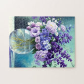 花瓶お洒落の紫色の花 ジグソーパズル (横)