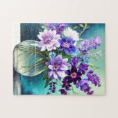 花瓶お洒落の紫色の花 ジグソーパズル (横)