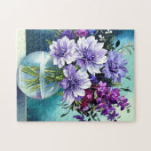 花瓶お洒落の紫色の花 ジグソーパズル (横)