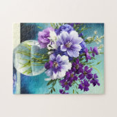 花瓶お洒落の紫色の花 ジグソーパズル (横)