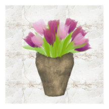 花瓶かわいらしの水彩紫色のチューリップ素朴