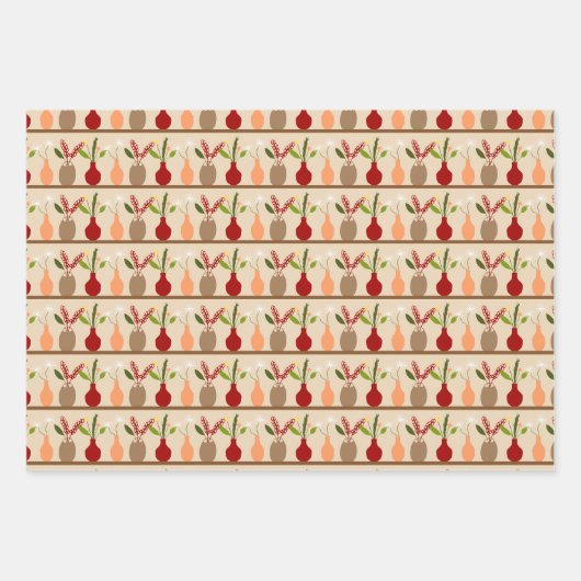 花瓶と花の混合ラッピング紙シート ラッピングペーパーシート (正面3)