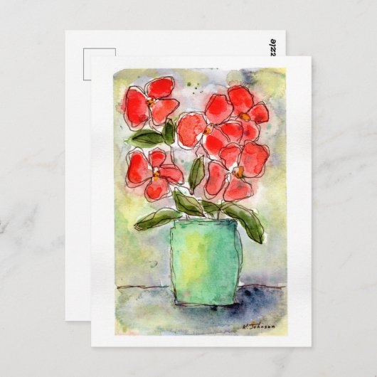 花瓶と花水彩はがき ポストカード (正面/裏面)