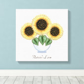 花瓶にハート葉が入った三つのひまわり キャンバスプリント (インサイチュ (ウッドフロア))