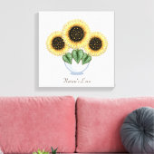 花瓶にハート葉が入った三つのひまわり キャンバスプリント (インサイチュ (リビング))