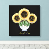 花瓶にハート葉が入った三つのひまわり キャンバスプリント (インサイチュ (ウッドフロア))