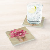 花瓶にピンクのラン ガラスコースター (アングル)