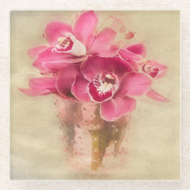 花瓶にピンクのラン ガラスコースター