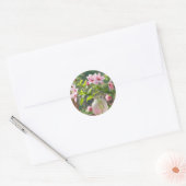 花瓶にピンク色の花 ラウンドシール (封筒)