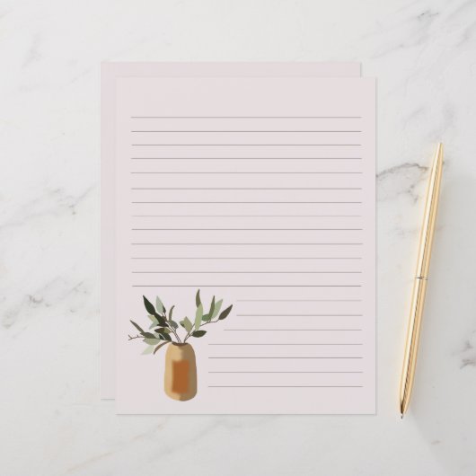 花瓶に並んだオリーブの木の文房具紙 (正面/裏面インサイチュ)