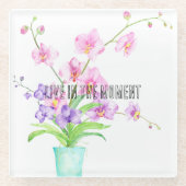 花瓶に入ったピンクの蘭の花 ガラスコースター (正面)