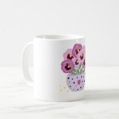 花瓶に入った7つのピンクのパンジー コーヒーマグカップ (正面左)