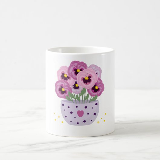 花瓶に入った7つのピンクのパンジー コーヒーマグカップ (中央)