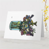 花瓶に咲く連続した線花 カード (黄色い花)