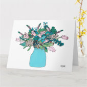 花瓶に咲く連続した線花 カード (黄色い花)