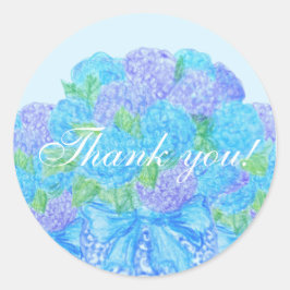 花瓶に描いた手描きのあじさい ラウンドシール