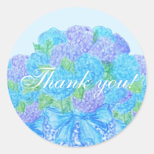 花瓶に描いた手描きのあじさい ラウンドシール (正面)