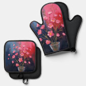 花瓶に活けたかわいい花 鍋つかみ&鍋敷きセット (正面/裏面)