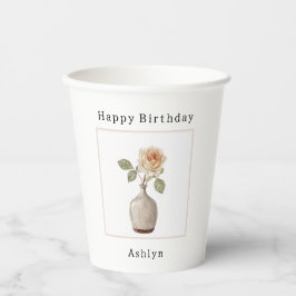 花瓶に活けたピーチローズの誕生日 紙コップ