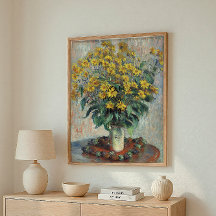 花瓶に活けた黄色い花 印象派の壁画アート