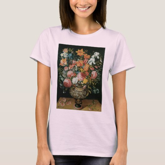 花瓶に生けたバロック様式の静物画の花 Tシャツ (正面)