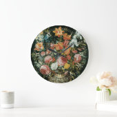 花瓶に生けたバロック調の古典的な花の静物画 ラージ壁時計 (ホーム)