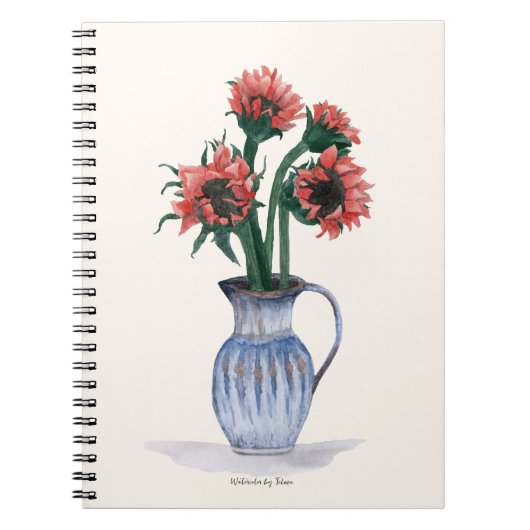 花瓶に生けた花の水彩画 ノートブック (正面)