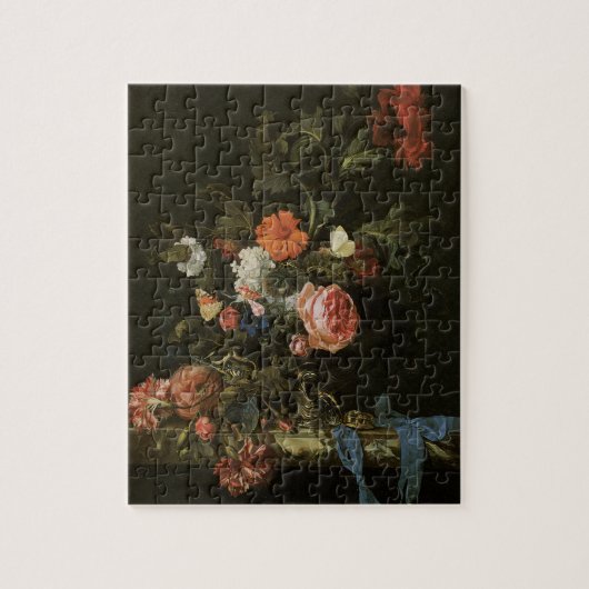 花瓶に生けた花の静物画、ヴィンテージ バロック様式 ジグソーパズル (縦)