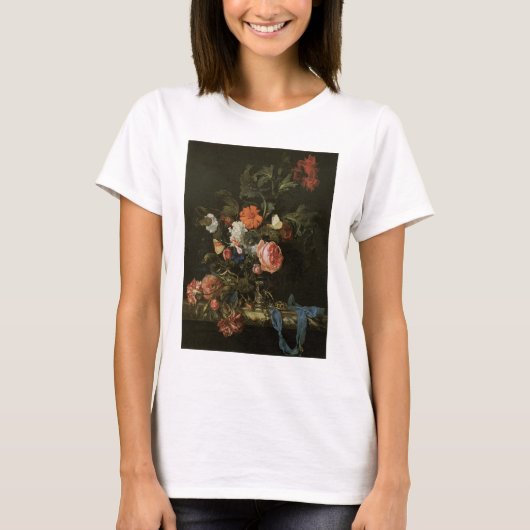 花瓶に生けた花の静物画、ヴィンテージ バロック様式 Tシャツ (正面)