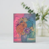 花瓶に絵を描ある水色の花 ポストカード (スタンド正面)