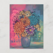 花瓶に絵を描ある水色の花 ポストカード (正面)