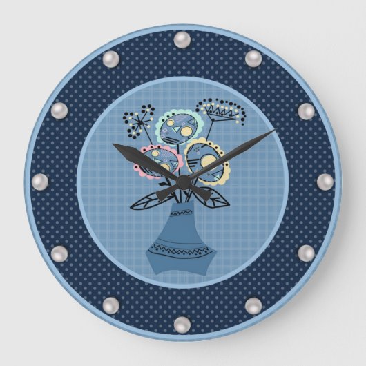 花瓶に花を入れて四季折り ラージ壁時計 (正面)