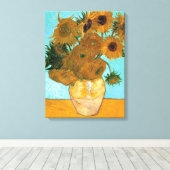 花瓶に12本のひまわり絵画（静物） キャンバスプリント (インサイチュ (ウッドフロア))