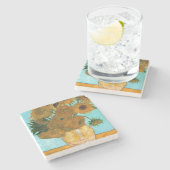 花瓶に12本のひまわり絵画（静物） ストーンコースター (横)