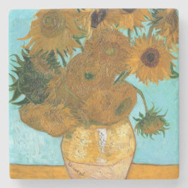 花瓶に12本のひまわり絵画（静物） ストーンコースター