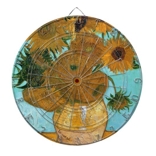 花瓶に12本のひまわり絵画（静物） ダーツボード (正面)