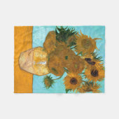 花瓶に12本のひまわり絵画(静物) フリースブランケット (正面(横))