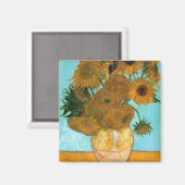 花瓶に12本のひまわり絵画（静物） マグネット (正面/裏面)